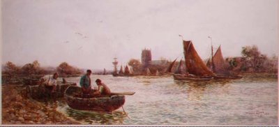 Fishermen near the Quay at Christchurch, Hampshire by Walker Stuart Lloyd